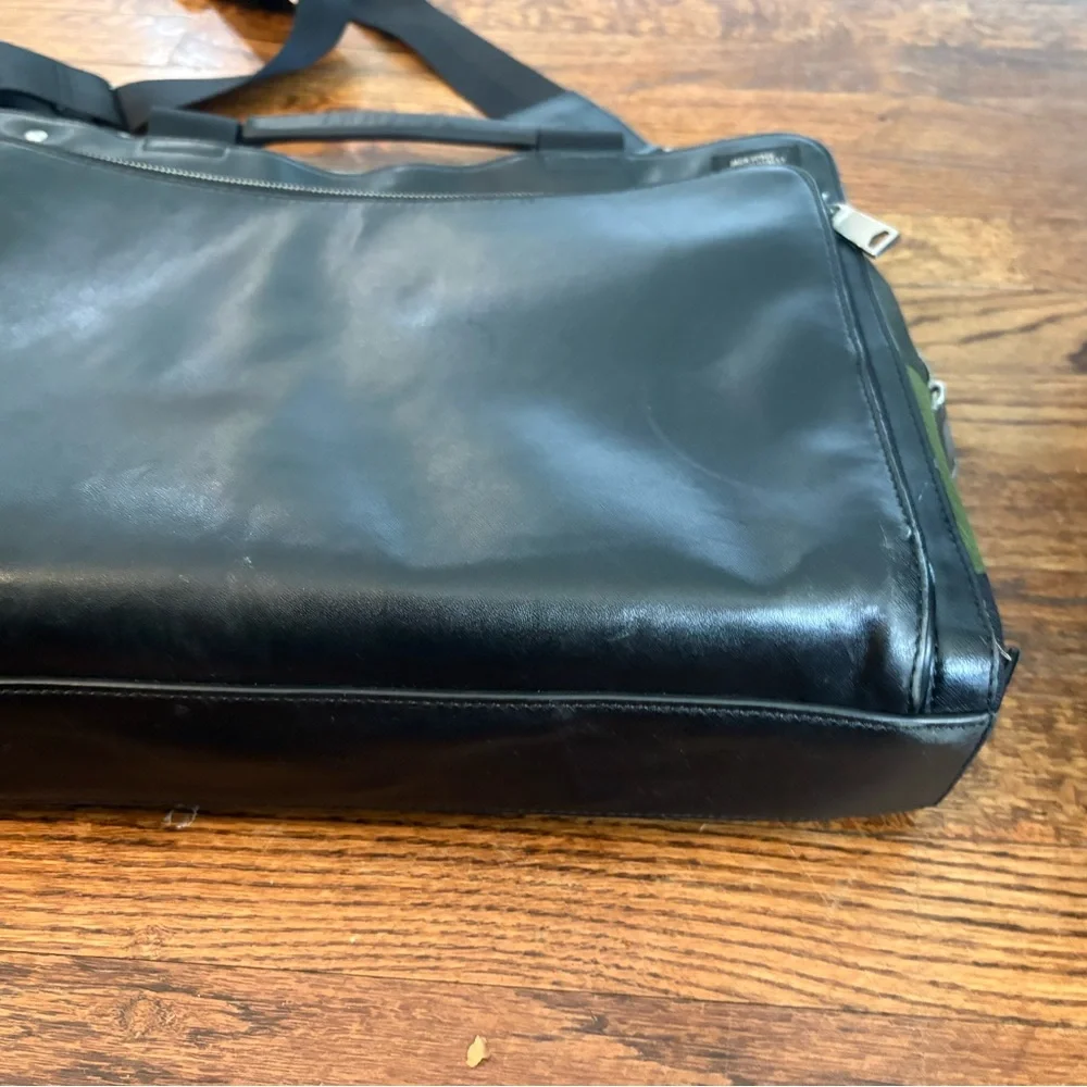 Jack Spade camo leather briefcase messenger bag black